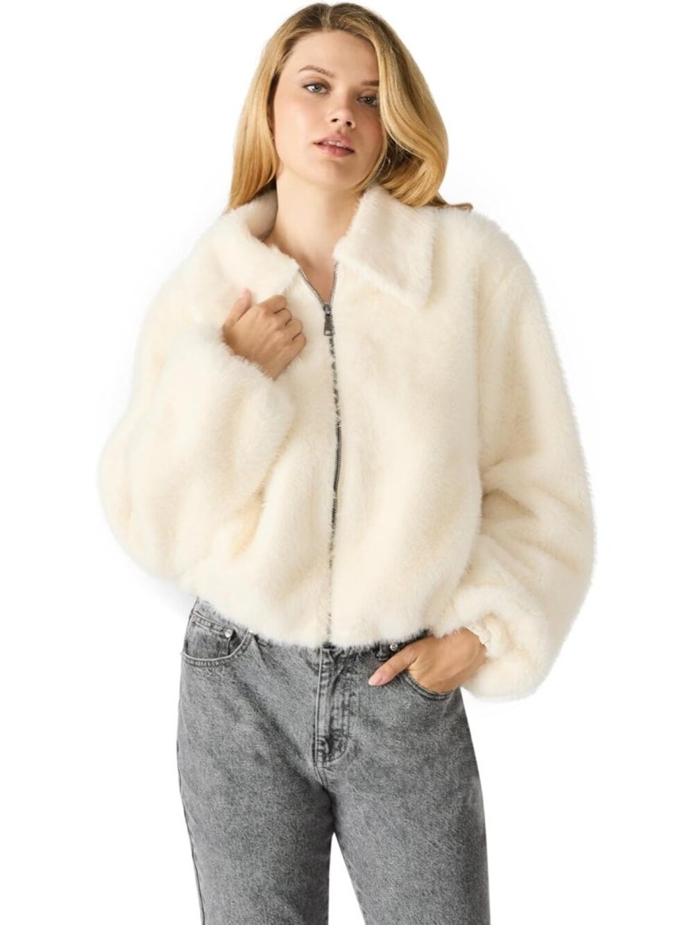 Steve Madden Women's Cream Long Sleeve SOLID Polyester Pointy Collar Evanie Coat